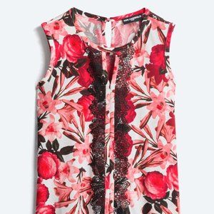 Karl Lagerfeld Paris Blouse - Red Floral with Lace